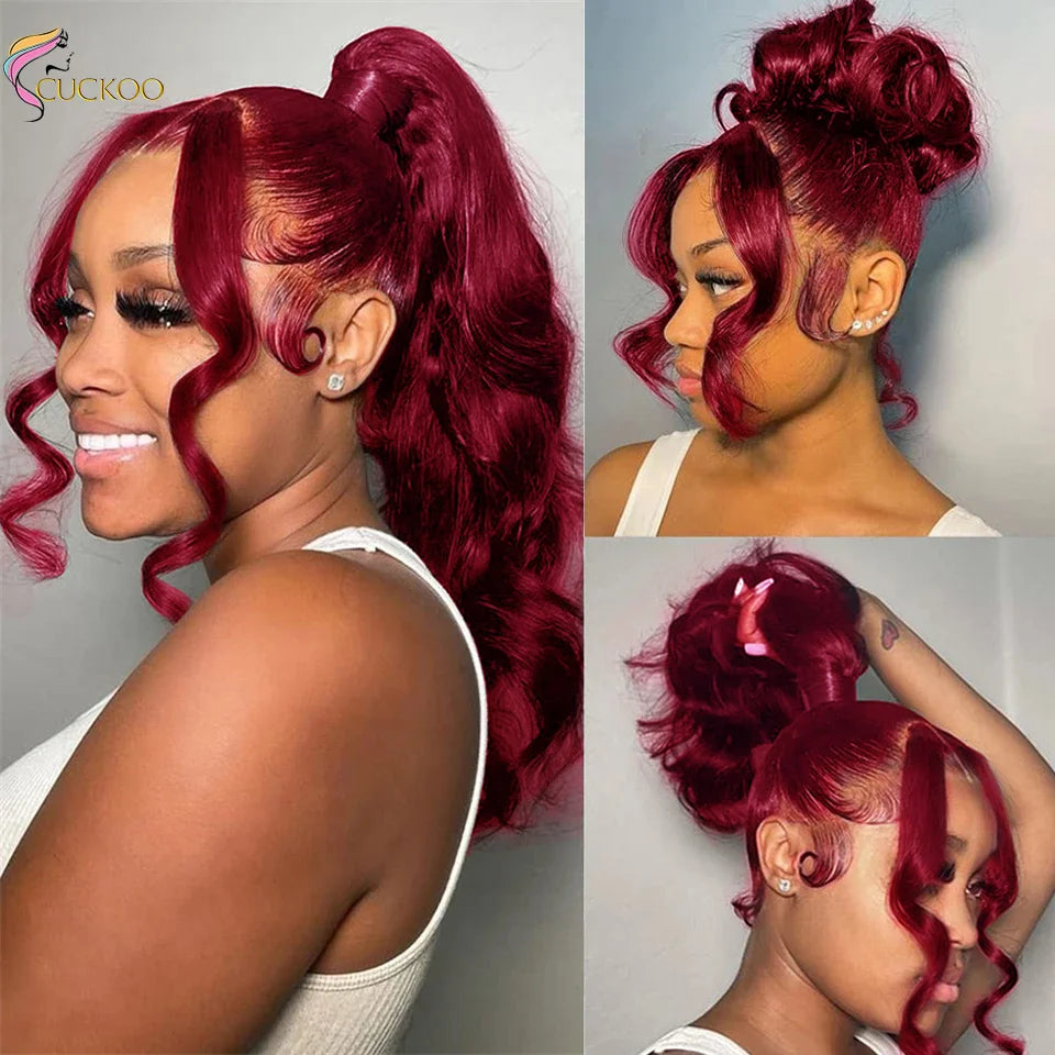 360 Full Lace Wig Human Hair 99j Red Colored Wigs Body Wave Wig Burgundy Lace Front Wig – HD Lace Human Hair Wig UAE, UK & USA | Michelle's Glam Wigs