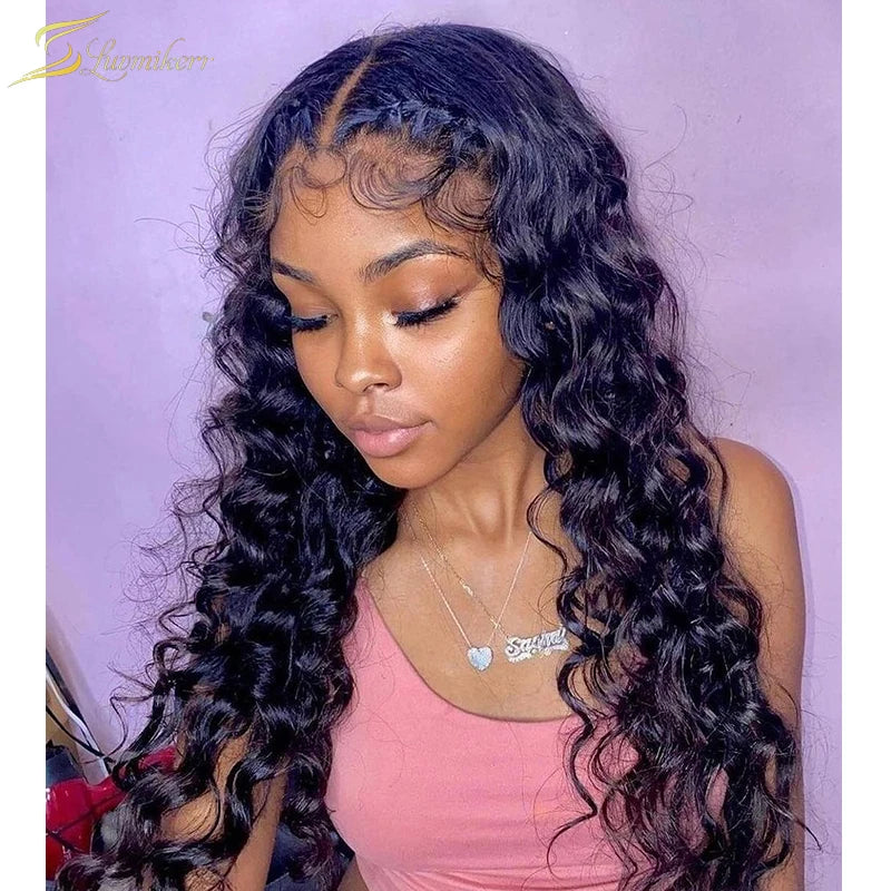 360 Lace Frontal Wig Full Deep Wave Lace Front Curly Human Hair Wig Braided Brazilian HD Transparent Preplucked