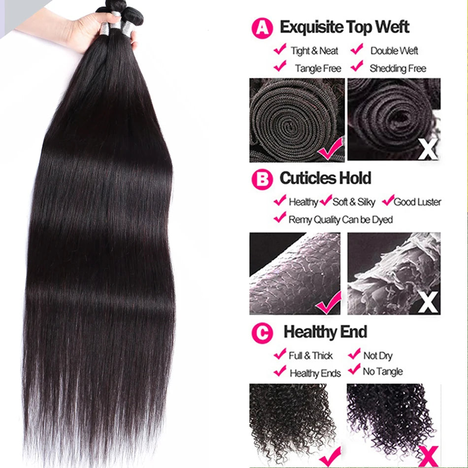Straight Bundles With Closure Frontal Peruvian Hair Bundles Human Hair Extension