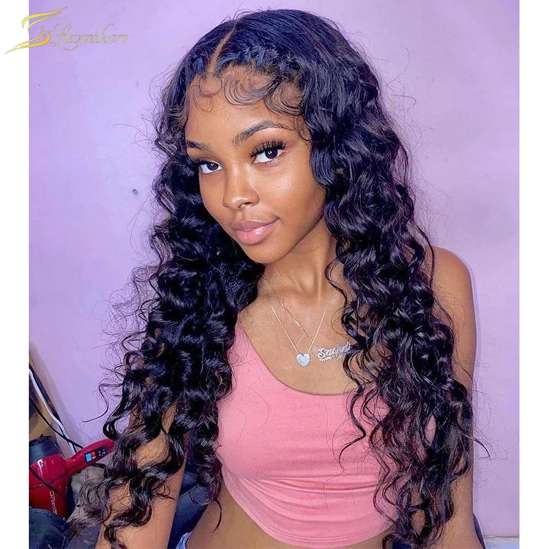 360 Lace Frontal Wig Full Deep Wave Lace Front Curly Human Hair Wig Braided Brazilian HD Transparent Preplucked