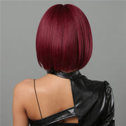Burgundy Bob Wigs With Thick Bangs Heat Resistant Synthetic Wig