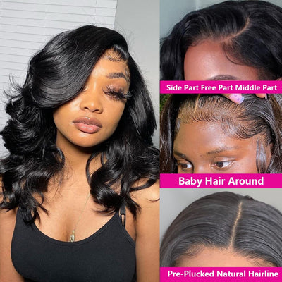 Short Bob Wig Transparent Lace  Body Wave Wig