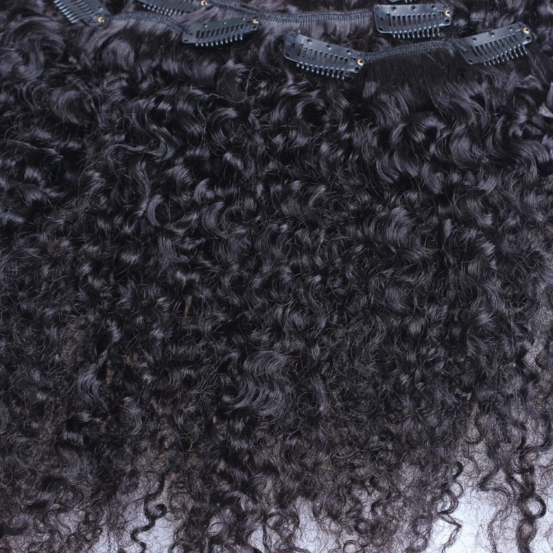 3B 3C Kinky Curly Clip in Human Hair Extensions Full Head