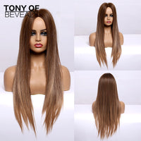 Thumbnail for Straight Brown Ombre Natural Hair Wigs -Heat Resistant