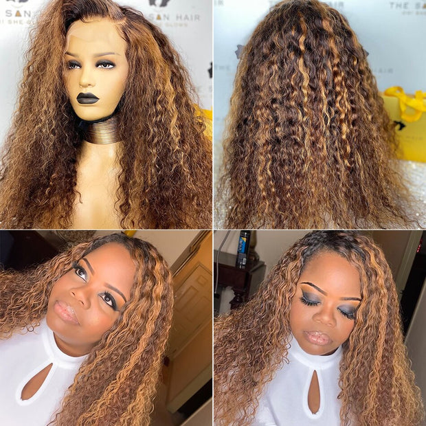 Preplucked Brazilian Curly Wig Colored Frontal 30 Inch Ombre
