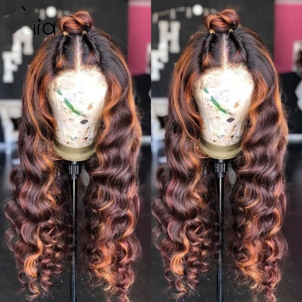Highlight Ombre Brown Lace Frontal Wig -  Remy Peruvian