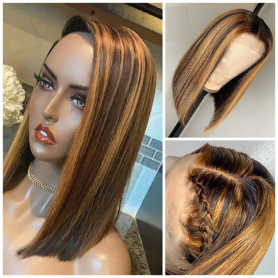 Short Highlight Wig Ombre Brown