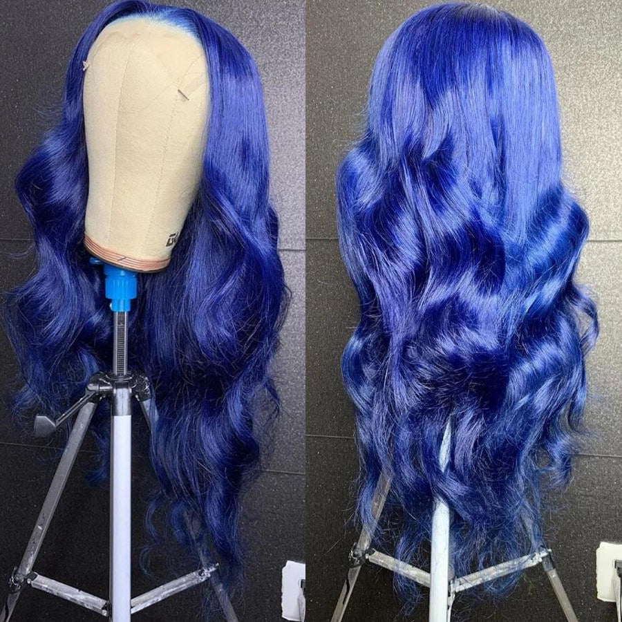 Blue Coloured Lace Front Wig Human Hair