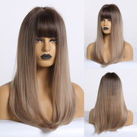 Thumbnail for Straight Wigs With Bangs Black to Brown Ombre Synthetic Wigs