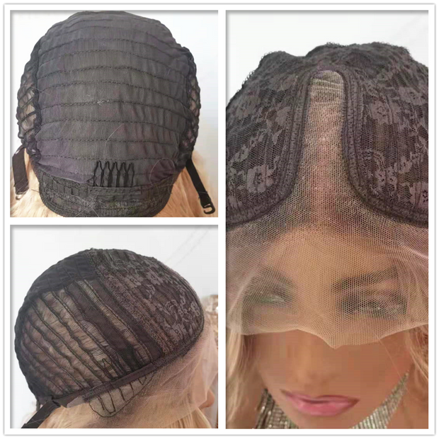 Long Straight Synthetic Wig Mixed Brown and Blonde Colored Lace Front Wigs