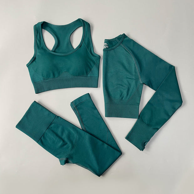Yoga Set Seamless Gym Set Bras + Leggings + Shirts