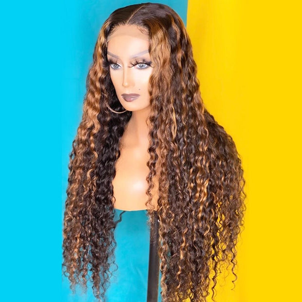 Preplucked Brazilian Curly Wig Colored Frontal 30 Inch Ombre