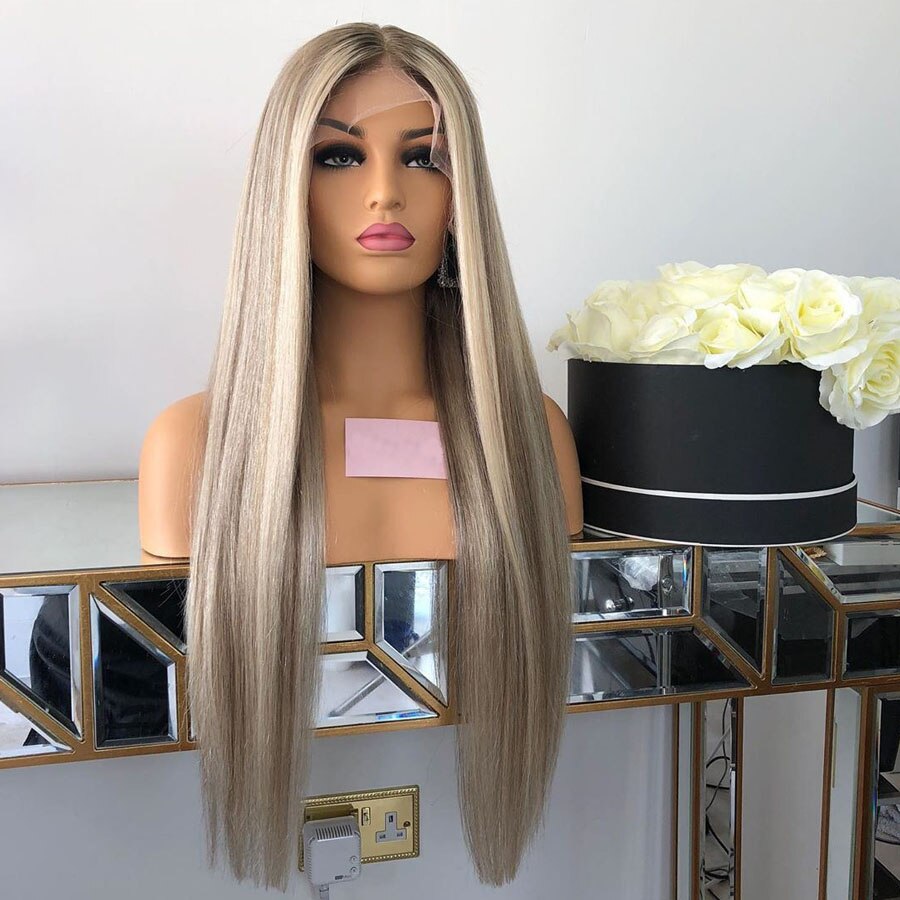 Ombre Platinum Blonde Bob Indian Lace Front Human Hair Wig