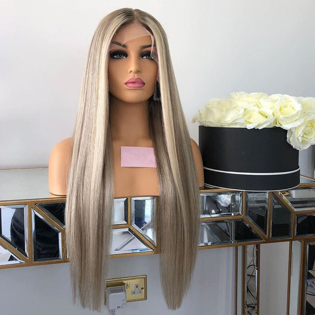 Ombre Platinum Blonde Bob Indian Lace Front Human Hair Wig