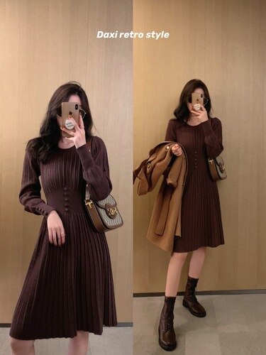 Vintage Elegant Office Sweater Dress Female