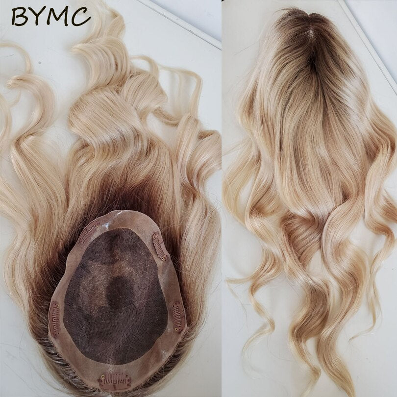 Ombre Blonde Human Hair Body Wave Topper Wig