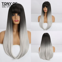 Thumbnail for Straight Brown Ombre Natural Hair Wigs -Heat Resistant