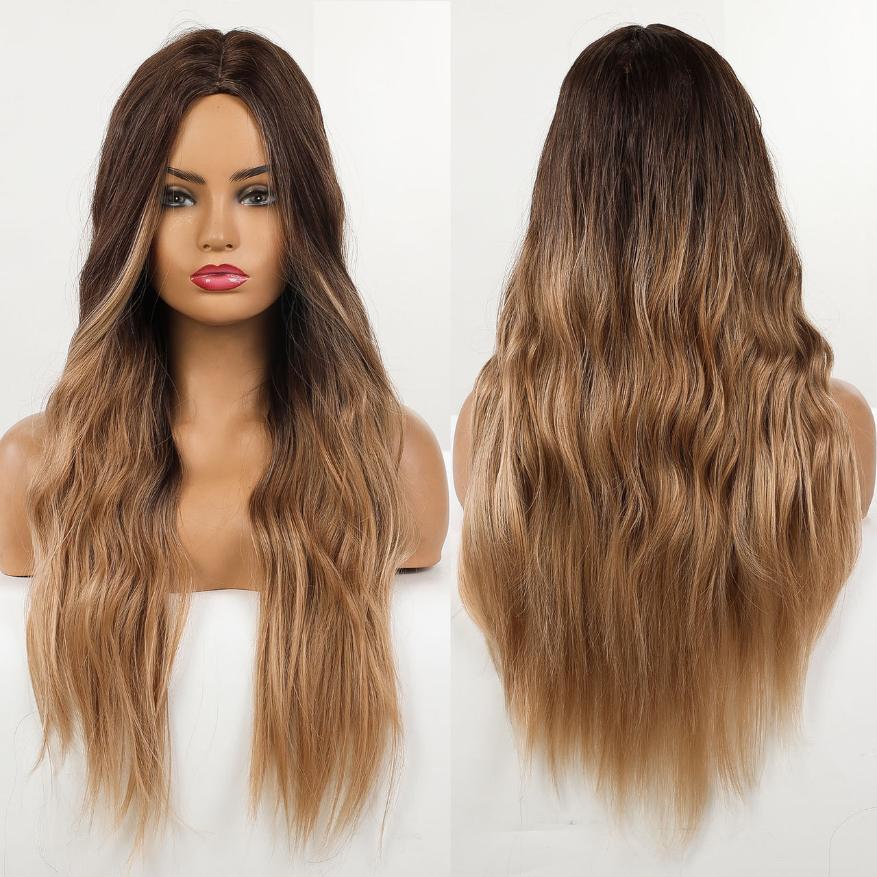 Ombre Brown Wigs With Full Bangs