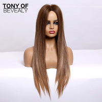 Thumbnail for Straight Brown Ombre Natural Hair Wigs -Heat Resistant