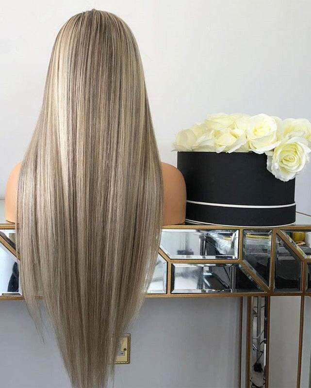 Silky Straight Lace Front Wig Grey Blonde  Human Hair Wig