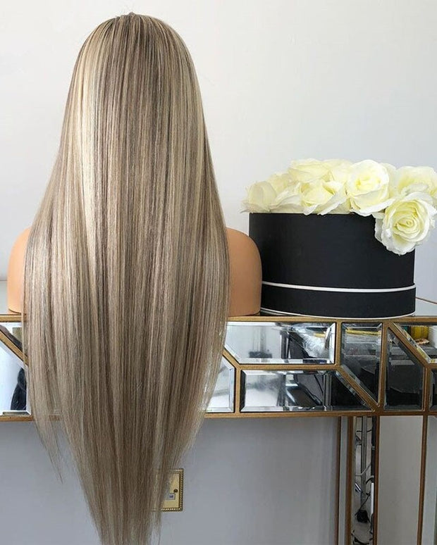 Silky Straight Lace Front Wig Grey Blonde  Human Hair Wig