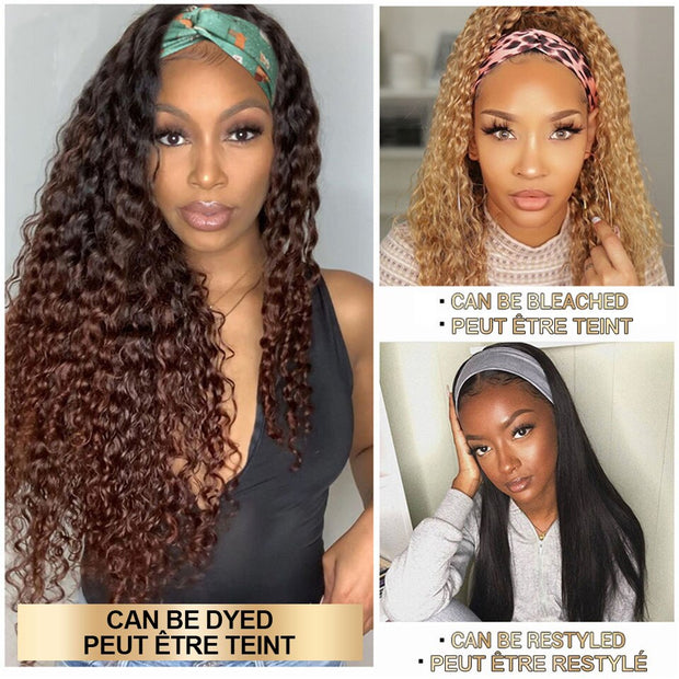 Water Wave Glueless Human Hair Wigs- Indian Headband Wig