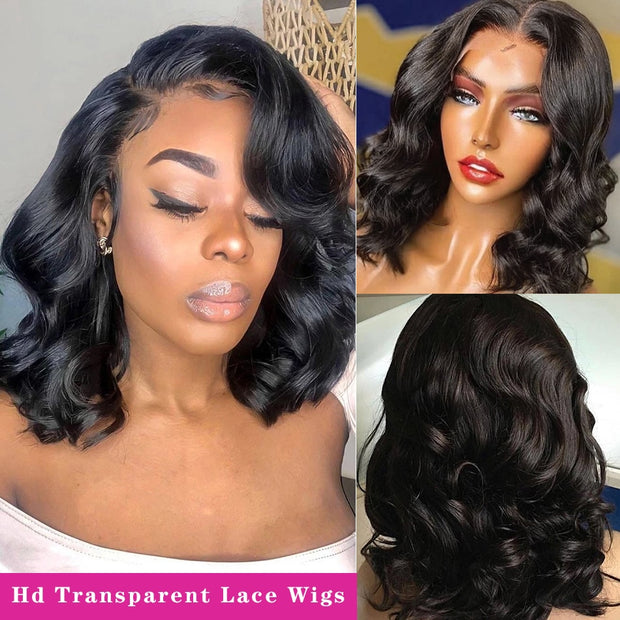 Short Bob Wig Transparent Lace  Body Wave Wig