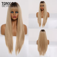 Thumbnail for Straight Brown Ombre Natural Hair Wigs -Heat Resistant