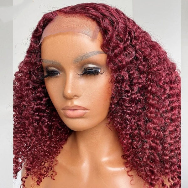 99J Burgundy Colored HD Transparent 13x6 Lace Frontal Human Hair Wigs