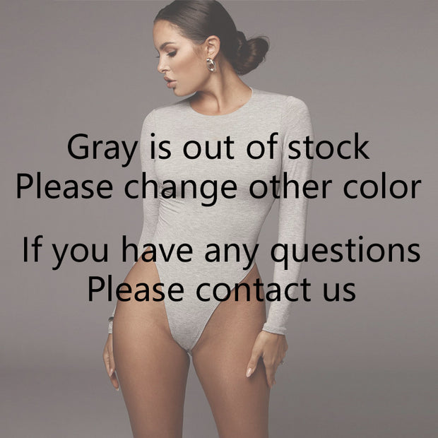 Neck Long Sleeve Solid White Sexy Bodysuit