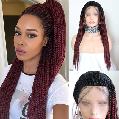 Ombre Burgundy Wigs 2X Twist Braids Braided