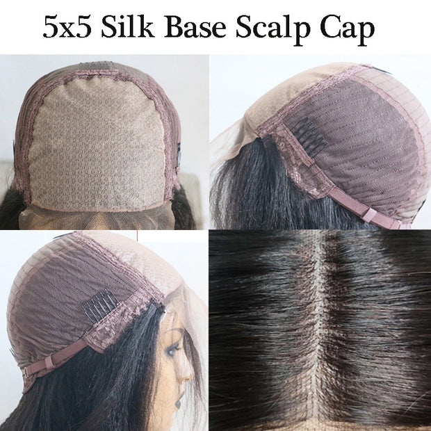 Pre Plucked Honey Blonde Brown Highlight Malaysian Remy 5*5 Silk Top Lace Wig