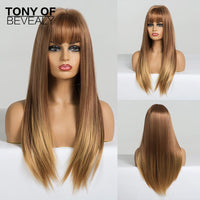 Thumbnail for Straight Brown Ombre Natural Hair Wigs -Heat Resistant