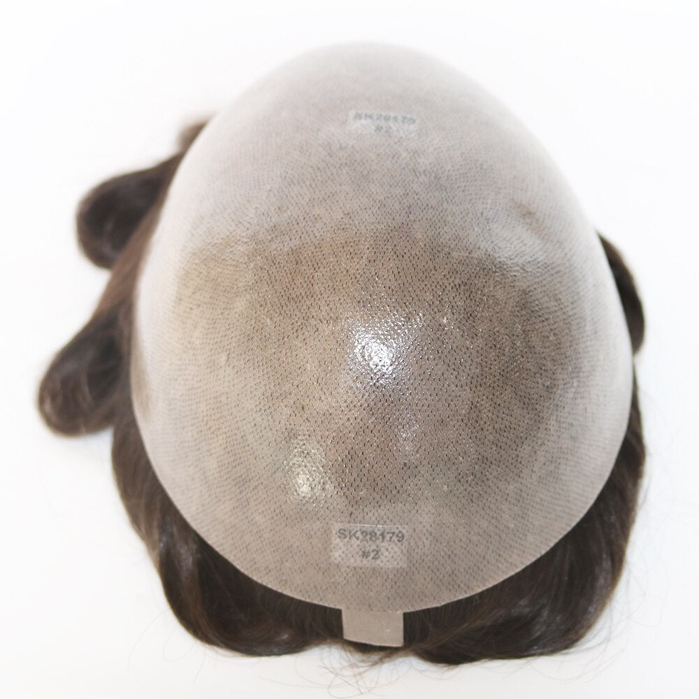 High Density 0.12-0.14mm Durable Skin Natural Human Hair Toupee