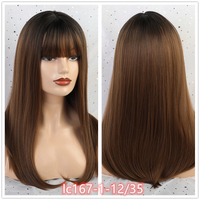 Thumbnail for Straight Wigs With Bangs Black to Brown Ombre Synthetic Wigs