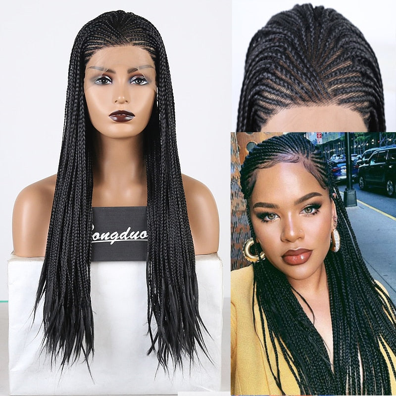 Side Part Braided Box Braids Wig Long Black Hair