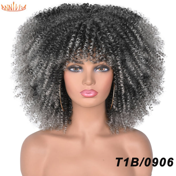 Afro Kinky Curly Wigs With Bangs