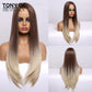 Straight Brown Ombre Natural Hair Wigs -Heat Resistant