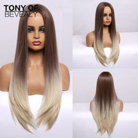Thumbnail for Straight Brown Ombre Natural Hair Wigs -Heat Resistant
