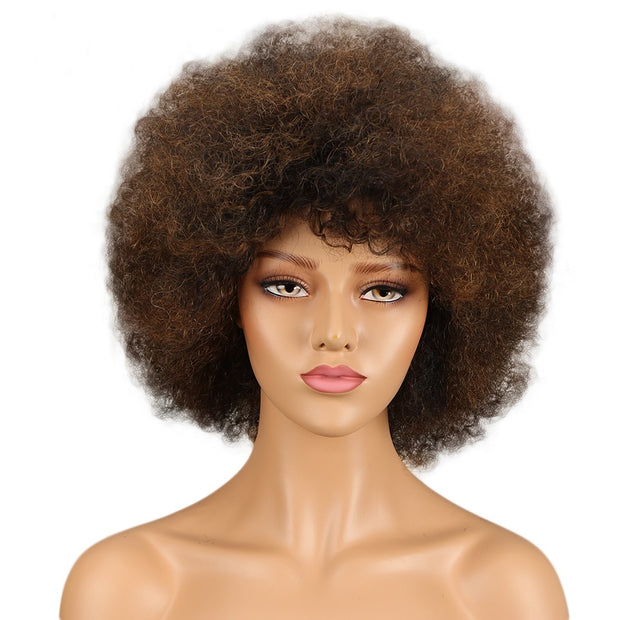 Afro Curly Human Hair Wigs Brown, Red ,Blonde  Wigs