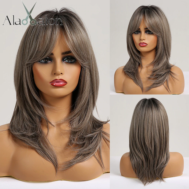 Layered Ombre Wigs With Bangs