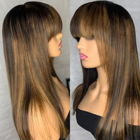 Thumbnail for Highlight Blonde Silky Straight Human Hair Wigs With Bangs