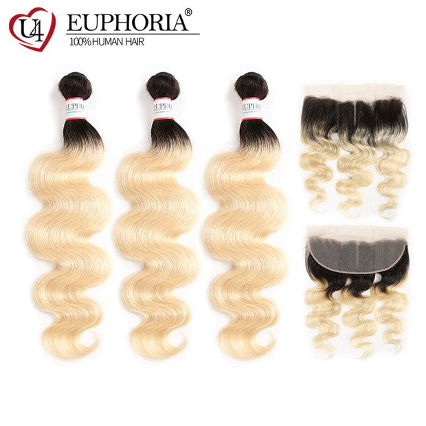 Ombre Blonde Straight Bundles With Frontal