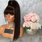 180 Density Indian  Human Hair Wigs With Bangs