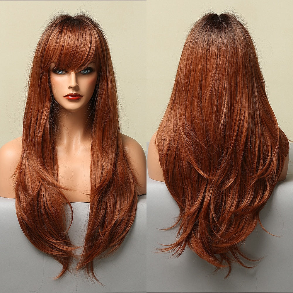 Ombre Brown Wigs With Full Bangs