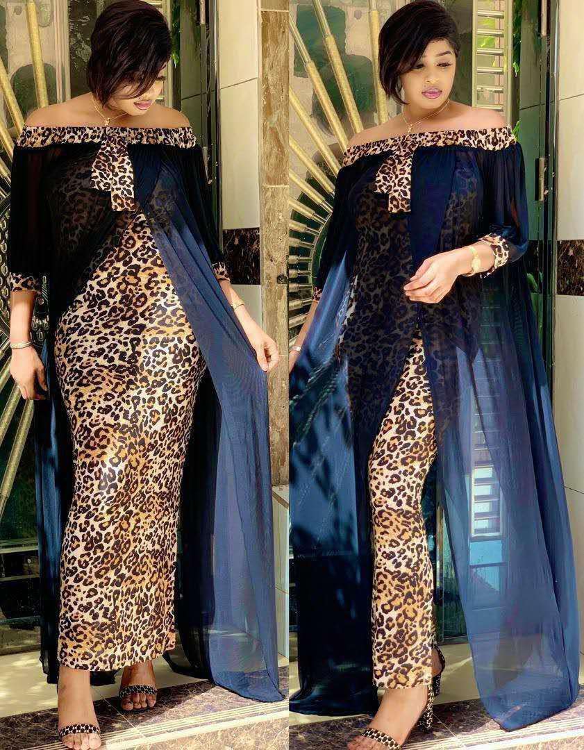 Maxi Dress Women's Leopard Slash Neck Off the Shoulder Backless