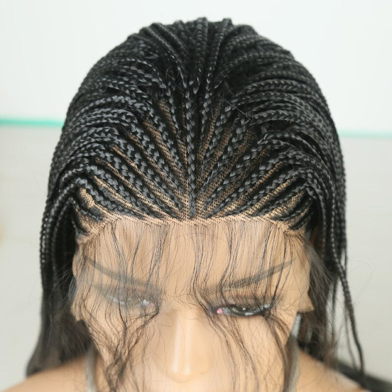 Side Part Braided Box Braids Wig Long Black Hair