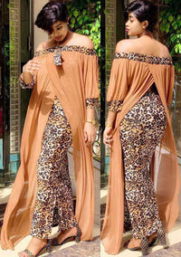 Thumbnail for Maxi Dress Women's Leopard Slash Neck Off the Shoulder Backless