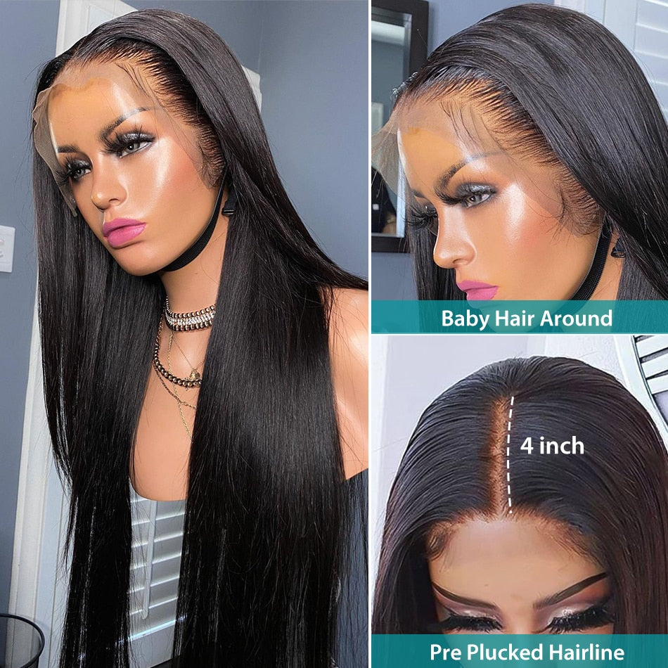13x4 Straight Lace Frontal Wigs Pre Plucked Brazilian Bone Straight