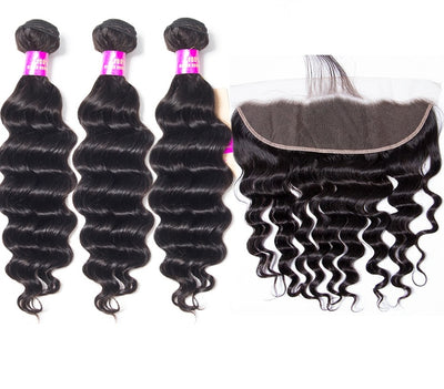 Loose Deep Wave Bundles With Frontal Closure Brazilian Hair
